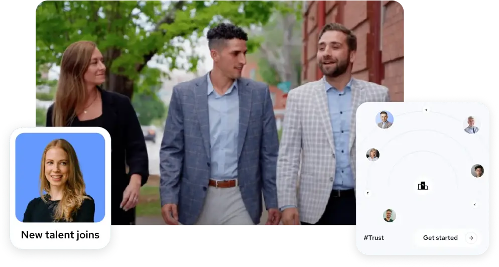 three people walking in business suits